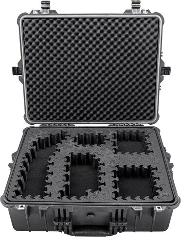 Eylar 24" X-Large Hard Case Equipped With Ragar Reconfigurable & Reusable XP Crosslinked Foam Insert, Waterproof, Shockproof For Equipment, Drones And Cameras (2 Ragar Layers) (Black) in Kuwait