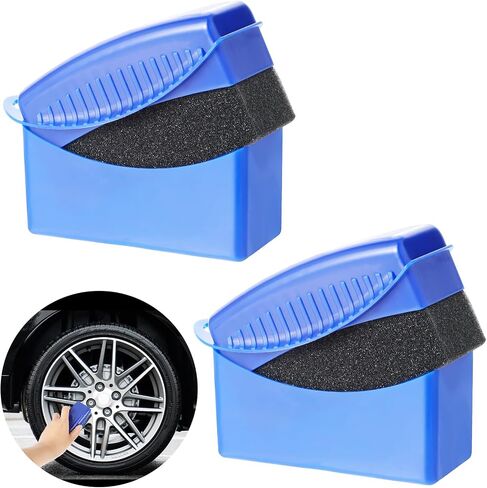 2pcs Tire Shine Applicator, Reusable Tire Dressing Applicator with Lid, Tire Brushes for Cleaning Tires, Auto Wheel Detailing Tire Cleaner Foam Brush for Using to Apply Tire Shine,Tire Wet(Blue) in Saudi Arabia