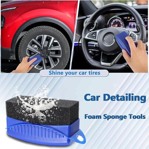 2pcs Tire Shine Applicator, Reusable Tire Dressing Applicator with Lid, Tire Brushes for Cleaning Tires, Auto Wheel Detailing Tire Cleaner Foam Brush for Using to Apply Tire Shine,Tire Wet(Blue) in Saudi Arabia