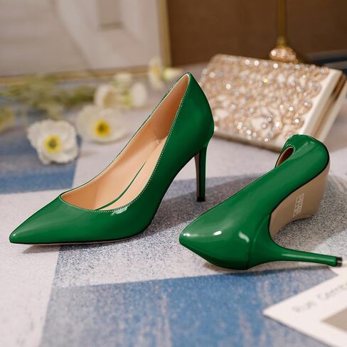 حذاء YODEKS نسائي بكعب عالٍ بمقدمة مدببة سهل الارتداء ومقدمة مغلقة كلاسيكي أنيق مثير بكعب ستيليتو أخضر - 8 M US in Kuwait