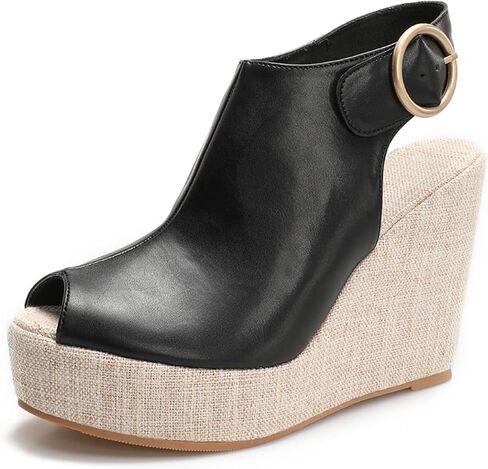 Women's Round Peep Toe Platform Wedge Sandals Espadrille 4.5 Inch High Heel Ankle Strap Slingback Wedges Shoes for Women Comfy Dress Summer Sandals Casual Beach in Saudi Arabia