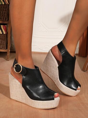 Women's Round Peep Toe Platform Wedge Sandals Espadrille 4.5 Inch High Heel Ankle Strap Slingback Wedges Shoes for Women Comfy Dress Summer Sandals Casual Beach in Saudi Arabia
