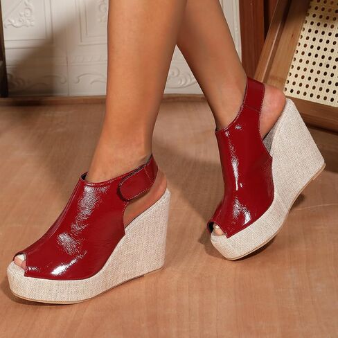 Women's Round Peep Toe Platform Wedge Sandals Espadrille 4.5 Inch High Heel Ankle Strap Slingback Wedges Shoes for Women Comfy Dress Summer Sandals Casual Beach in Saudi Arabia