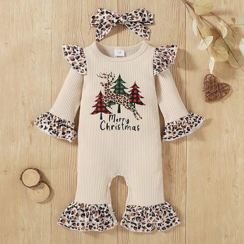 Infant Baby Girl Onesie Romper Clothes Merry Christmas Long Sleeve Jumpsuit Newborn First Christmas One Piece Outfit in Kuwait