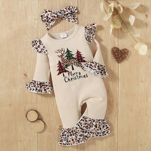 Infant Baby Girl Onesie Romper Clothes Merry Christmas Long Sleeve Jumpsuit Newborn First Christmas One Piece Outfit in Kuwait