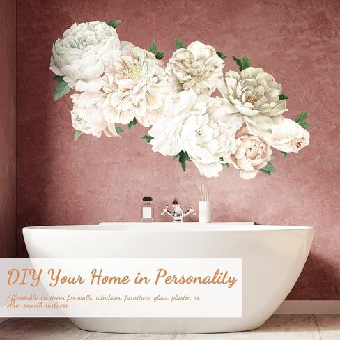 White Peony Wall Decals for Girls Bedroom Vinyl Flower Wall Decals Peel and Stick Floral Wall Stickers for Kids Room Baby Nursery in Kuwait