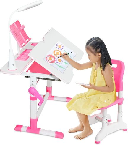 Gorilla Gadgets Kids Table and Chair Set, Height Adjustable Children's Study Desk - for Baby Bedroom, Game Rooms, Night Light Included (DSK-Kids-BLU) in Saudi Arabia