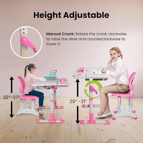 Gorilla Gadgets Kids Table and Chair Set, Height Adjustable Children's Study Desk - for Baby Bedroom, Game Rooms, Night Light Included (DSK-Kids-BLU) in Saudi Arabia