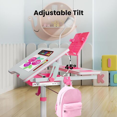 Gorilla Gadgets Kids Table and Chair Set, Height Adjustable Children's Study Desk - for Baby Bedroom, Game Rooms, Night Light Included (DSK-Kids-BLU) in Saudi Arabia