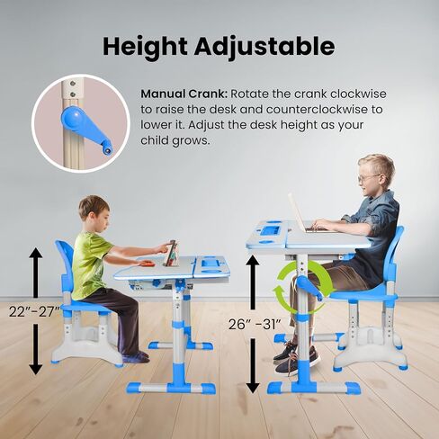 Gorilla Gadgets Kids Table and Chair Set, Height Adjustable Children's Study Desk - for Baby Bedroom, Game Rooms, Night Light Included (DSK-Kids-BLU) in Saudi Arabia