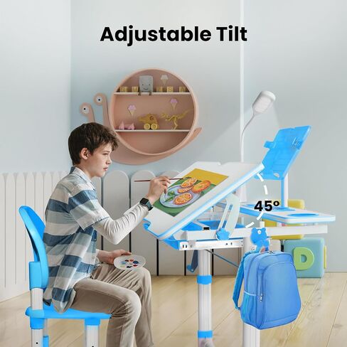 Gorilla Gadgets Kids Table and Chair Set, Height Adjustable Children's Study Desk - for Baby Bedroom, Game Rooms, Night Light Included (DSK-Kids-BLU) in Saudi Arabia