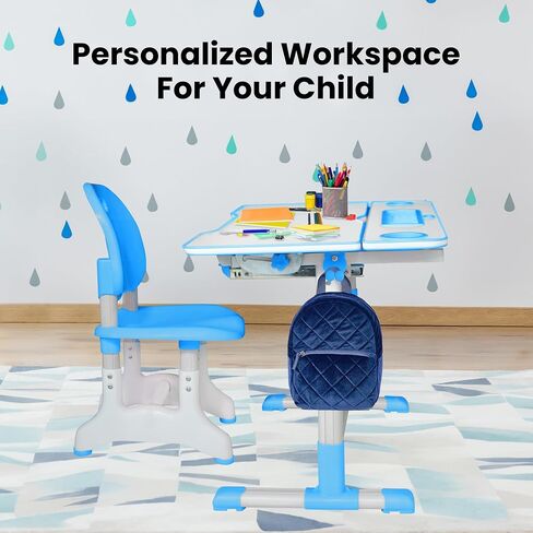 Gorilla Gadgets Kids Table and Chair Set, Height Adjustable Children's Study Desk - for Baby Bedroom, Game Rooms, Night Light Included (DSK-Kids-BLU) in Saudi Arabia