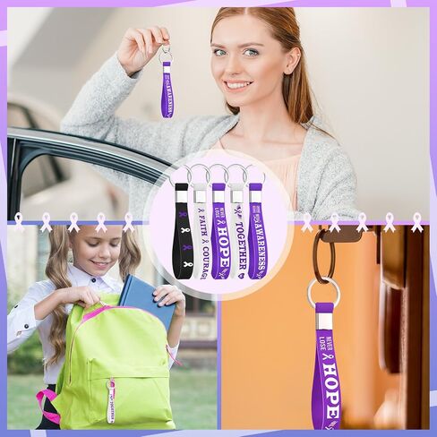 Purple Ribbon Awareness Silicone Keychain Alzheimers Awareness Products Health Awareness Keychains for Alzheimer's in Saudi Arabia
