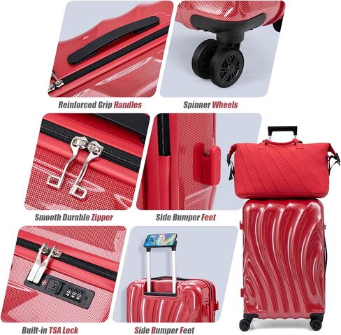 حقيبة حمل الأمتعة مقاس 22 × 14 × 9 معتمدة من شركة الطيران، حقيبة أمتعة صلبة ABS + PC مع عجلات دوارة، حقيبة حمل مقاس 20 بوصة مع حامل هاتف in Kuwait