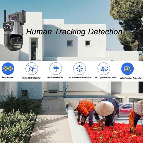 Surveillance Cameras for Home Security 4K Dual Lens Security Camera Outdoor Cam with Auto Tracking, Motion Detection, IP66, Color Night Vision, 2-Ways Audio，Wireless PTZ Outdoor Cameras in Saudi Arabia