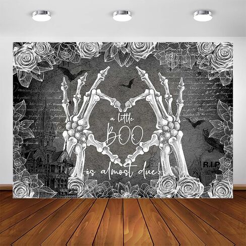 Avezano Halloween Baby Shower Backdrop A Little Boo is Almost Due Baby Shower Party Decorations Skeleton Fingers Heart Baby Shower Photography Background Photo Booth Banner Decor (7x5ft) in Saudi Arabia