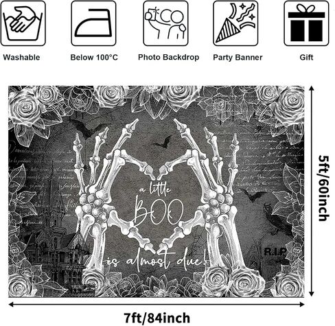 Avezano Halloween Baby Shower Backdrop A Little Boo is Almost Due Baby Shower Party Decorations Skeleton Fingers Heart Baby Shower Photography Background Photo Booth Banner Decor (7x5ft) in Saudi Arabia