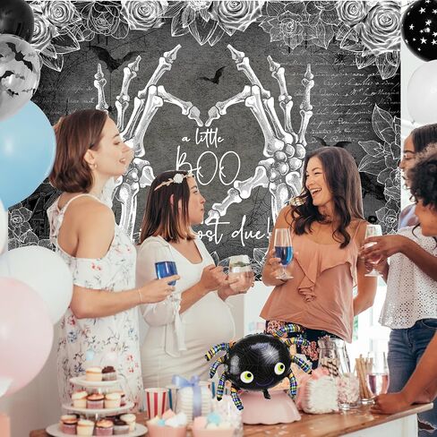 Avezano Halloween Baby Shower Backdrop A Little Boo is Almost Due Baby Shower Party Decorations Skeleton Fingers Heart Baby Shower Photography Background Photo Booth Banner Decor (7x5ft) in Saudi Arabia