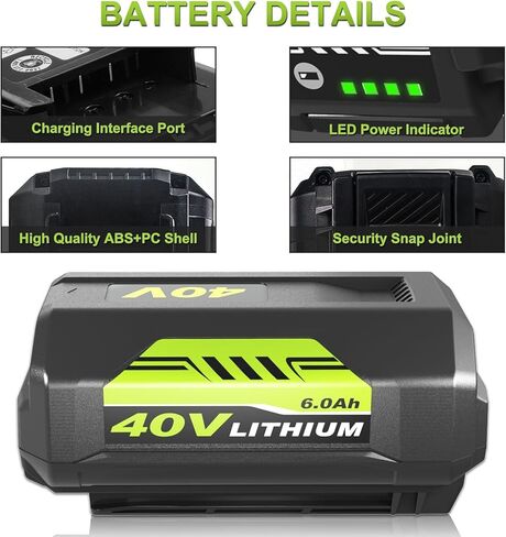 6.0Ah OP4060A بديل لبطارية Ryobi 40V ليثيوم متوافقة مع بطارية Ryobi 40 فولت OP4015 OP4040 OP4026A OP40201 OP4050A OP4015 OP40261 OP4030 OP40401 OP4060 أدوات كهربائية لاسلكية (أخضر) in Kuwait