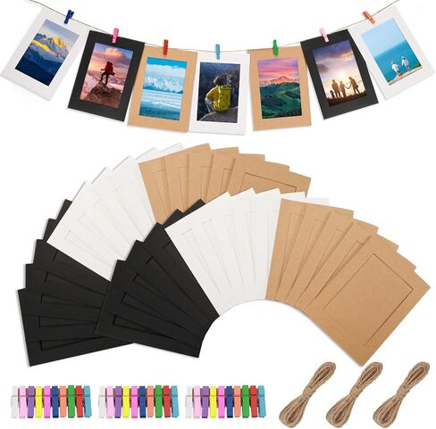 30pcs Paper Picture Frames, Cardboard Photo Frames, Hanging Picture Frames Photo String with Clips for Wall Photo Banner Photo Garland Display (3x4) in Saudi Arabia