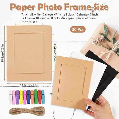 30pcs Paper Picture Frames, Cardboard Photo Frames, Hanging Picture Frames Photo String with Clips for Wall Photo Banner Photo Garland Display (3x4) in Saudi Arabia
