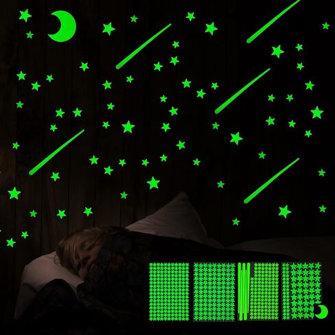 Glow in The Dark Stars for Ceiling Stickers, Glowing Moon and Shooting Stars Wall Decals for Kids Bedroom Living Room Nursery 500Pcs Luminous Adhesive Stars Decors for Birthday Gift Party Supplies in Saudi Arabia