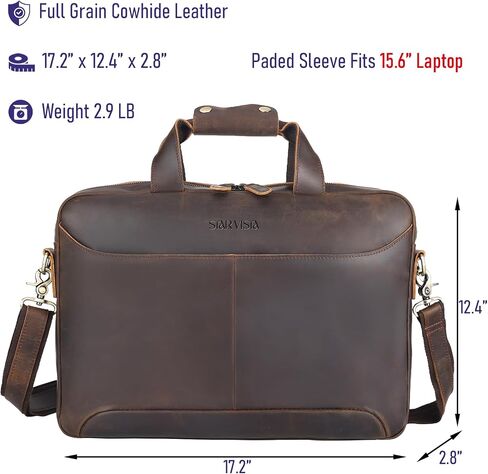 Vittorio Slim Laptop Messenger Bag, Full Grain Leather Briefcase for Men, Dark Brown, Fits 15.6" Laptop, YKK Zippers and Brass Hardware in Saudi Arabia