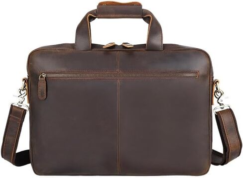 Vittorio Slim Laptop Messenger Bag, Full Grain Leather Briefcase for Men, Dark Brown, Fits 15.6" Laptop, YKK Zippers and Brass Hardware in Saudi Arabia