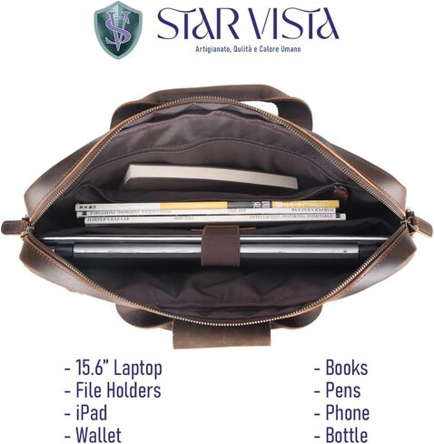 Vittorio Slim Laptop Messenger Bag, Full Grain Leather Briefcase for Men, Dark Brown, Fits 15.6" Laptop, YKK Zippers and Brass Hardware in Saudi Arabia