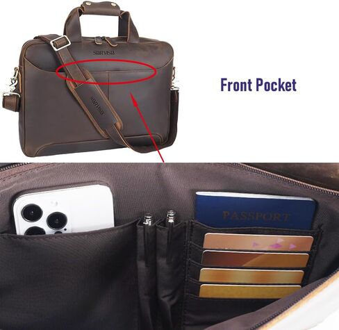Vittorio Slim Laptop Messenger Bag, Full Grain Leather Briefcase for Men, Dark Brown, Fits 15.6" Laptop, YKK Zippers and Brass Hardware in Saudi Arabia