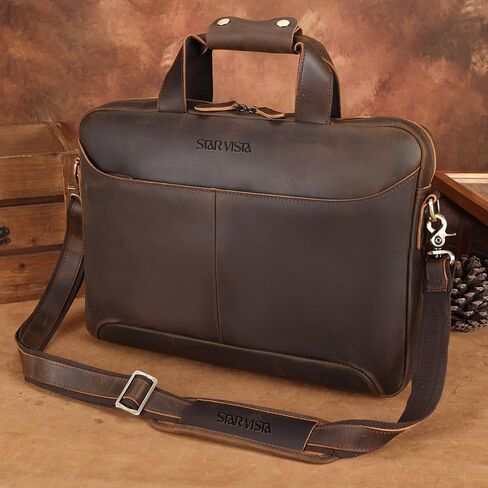 Vittorio Slim Laptop Messenger Bag, Full Grain Leather Briefcase for Men, Dark Brown, Fits 15.6" Laptop, YKK Zippers and Brass Hardware in Saudi Arabia
