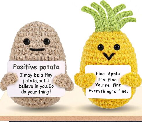 2PCS Positive Potato Sunflower Gifts for Friend - Birthday Graduation Women Wife Mother Sister Emotional Support - Cute Funny Positive Potato Crochet Doll Home Desk Decor in Saudi Arabia