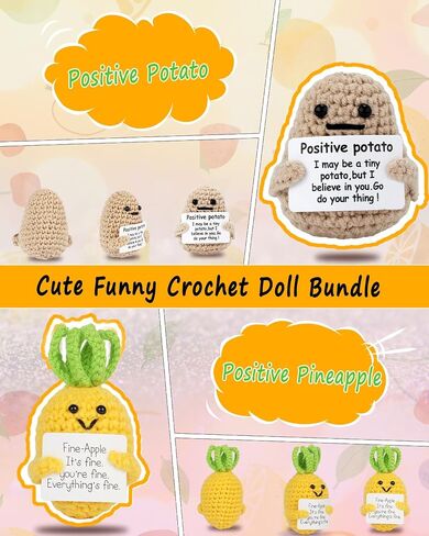 2PCS Positive Potato Sunflower Gifts for Friend - Birthday Graduation Women Wife Mother Sister Emotional Support - Cute Funny Positive Potato Crochet Doll Home Desk Decor in Saudi Arabia