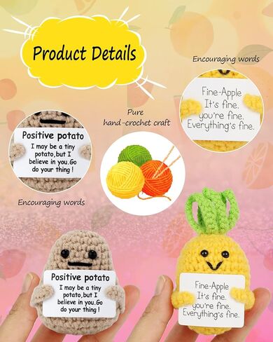 2PCS Positive Potato Sunflower Gifts for Friend - Birthday Graduation Women Wife Mother Sister Emotional Support - Cute Funny Positive Potato Crochet Doll Home Desk Decor in Saudi Arabia