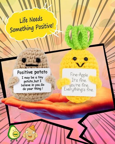 2PCS Positive Potato Sunflower Gifts for Friend - Birthday Graduation Women Wife Mother Sister Emotional Support - Cute Funny Positive Potato Crochet Doll Home Desk Decor in Saudi Arabia