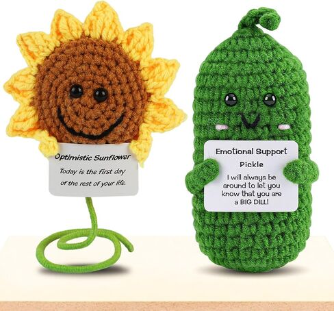 2PCS Positive Potato Sunflower Gifts for Friend - Birthday Graduation Women Wife Mother Sister Emotional Support - Cute Funny Positive Potato Crochet Doll Home Desk Decor in Saudi Arabia