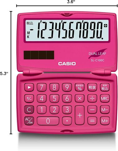 Casio SL-C100C-RD-N Colorful Calculator, Vivid Pink, 10 Digit Folding Notebook Type in Saudi Arabia