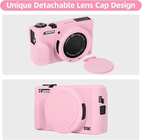 حافظة لكاميرا Canon Powershot G7X Mark III الرقمية، حافظة حماية من السيليكون الناعم وخفيفة الوزن للغاية مع غطاء عدسة قابل للإزالة لكاميرا Canon Powershot G7 X Mark III DSLR، وردي in Saudi Arabia