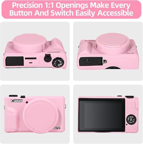 حافظة لكاميرا Canon Powershot G7X Mark III الرقمية، حافظة حماية من السيليكون الناعم وخفيفة الوزن للغاية مع غطاء عدسة قابل للإزالة لكاميرا Canon Powershot G7 X Mark III DSLR، وردي in Saudi Arabia