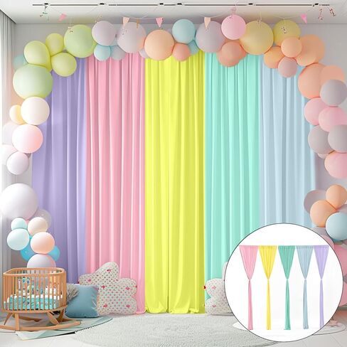 JCJ Pastel Rainbow Backdrop 5 Panels Unicorn Pastel Backdrop Curtains for Girls Bedroom Birthday Party Decoration Classroom 10 * 7FT in Saudi Arabia