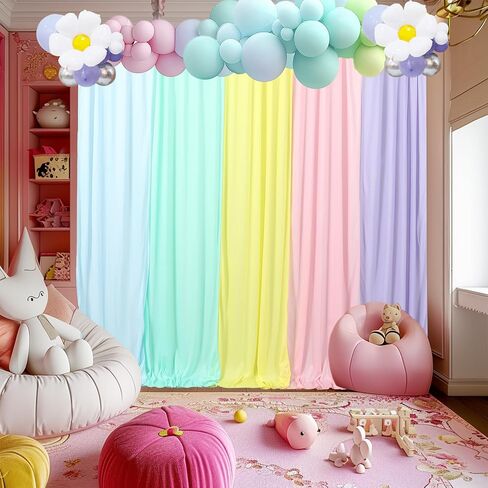 JCJ Pastel Rainbow Backdrop 5 Panels Unicorn Pastel Backdrop Curtains for Girls Bedroom Birthday Party Decoration Classroom 10 * 7FT in Saudi Arabia