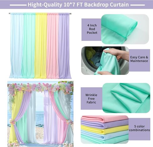 JCJ Pastel Rainbow Backdrop 5 Panels Unicorn Pastel Backdrop Curtains for Girls Bedroom Birthday Party Decoration Classroom 10 * 7FT in Saudi Arabia