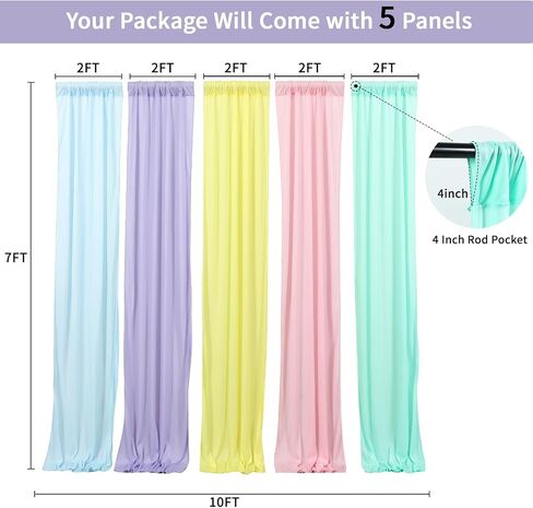 JCJ Pastel Rainbow Backdrop 5 Panels Unicorn Pastel Backdrop Curtains for Girls Bedroom Birthday Party Decoration Classroom 10 * 7FT in Saudi Arabia