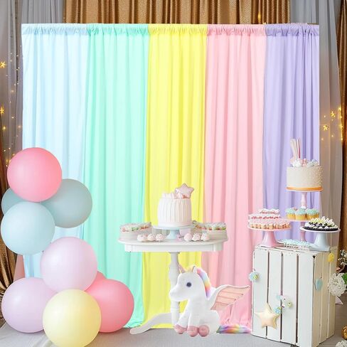 JCJ Pastel Rainbow Backdrop 5 Panels Unicorn Pastel Backdrop Curtains for Girls Bedroom Birthday Party Decoration Classroom 10 * 7FT in Saudi Arabia