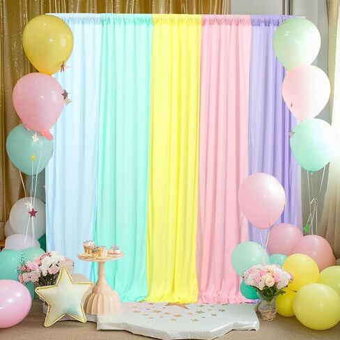 JCJ Pastel Rainbow Backdrop 5 Panels Unicorn Pastel Backdrop Curtains for Girls Bedroom Birthday Party Decoration Classroom 10 * 7FT in Saudi Arabia