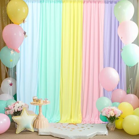 JCJ Pastel Rainbow Backdrop 5 Panels Unicorn Pastel Backdrop Curtains for Girls Bedroom Birthday Party Decoration Classroom 10 * 7FT in Saudi Arabia