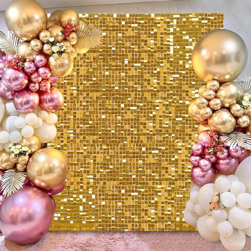 Shimmer Wall Backdrop - Shiny Gold Sequins 24 Panels Glitter Bling Background Decorations 3D Wall Panel for Party Birthday Wedding Engagement Anniversary Baby Shower in Saudi Arabia