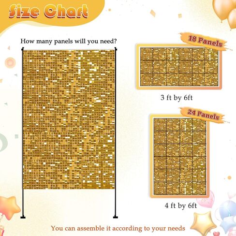 Shimmer Wall Backdrop - Shiny Gold Sequins 24 Panels Glitter Bling Background Decorations 3D Wall Panel for Party Birthday Wedding Engagement Anniversary Baby Shower in Saudi Arabia