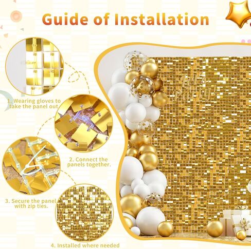 Shimmer Wall Backdrop - Shiny Gold Sequins 24 Panels Glitter Bling Background Decorations 3D Wall Panel for Party Birthday Wedding Engagement Anniversary Baby Shower in Saudi Arabia