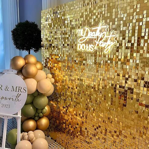 Shimmer Wall Backdrop - Shiny Gold Sequins 24 Panels Glitter Bling Background Decorations 3D Wall Panel for Party Birthday Wedding Engagement Anniversary Baby Shower in Saudi Arabia